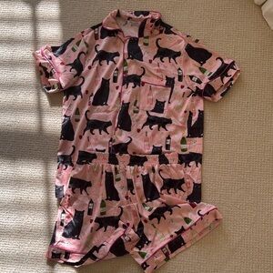 Pink Cat Print Pajama Set